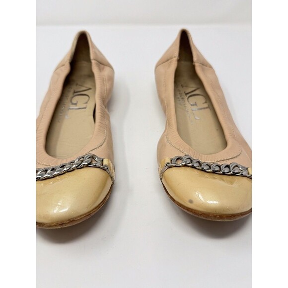 AGL Women Ballet Flats Beige Leather Slip On Chain Italian Ballerina 38.5 US 8.5 - Picture 4 of 8